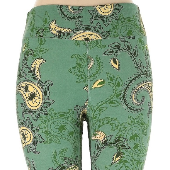 LuLaRoe Green Floral Paisley Print Leggings Plus Size 1X Tall & Curvy T&C TC - Picture 3 of 7